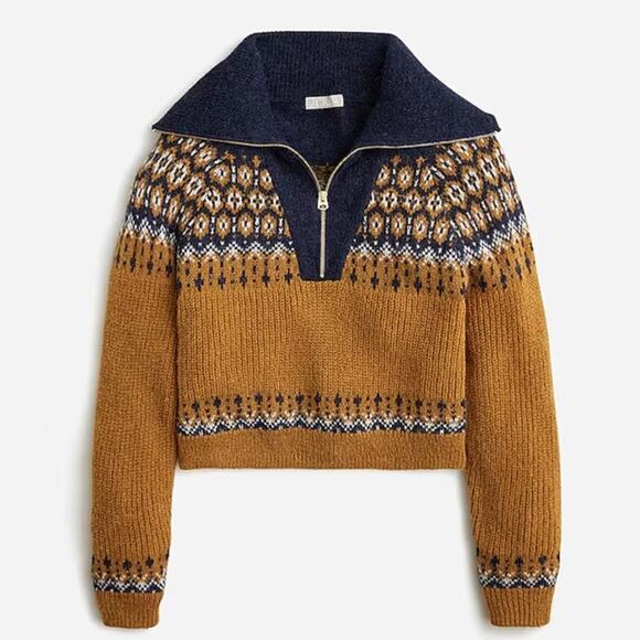 J. Crew Sweaters - J. Crew Fair Isle Half Zip Brushed Yarn Sweater Size Small